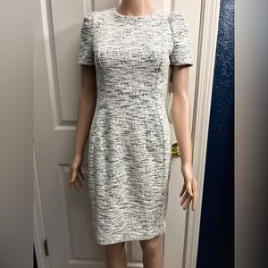 Calvin Klein Black and White Tweed Midi Dress